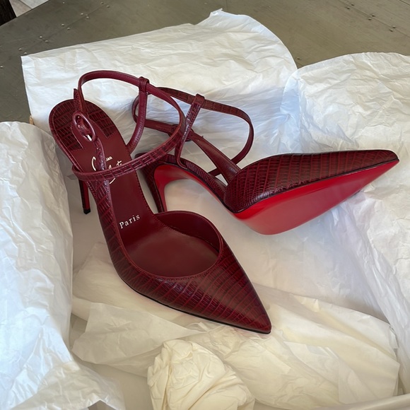 Christian Louboutin jenlove 100mm calf lizzy burgundy bourbon stiletto sz 38 - Picture 8 of 12